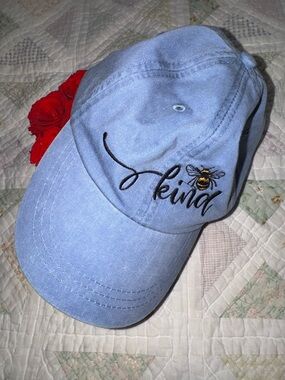 Adams “Kind” Bee Embroidered Baseball Cap | Light Blue | Adjustable Cool NWT